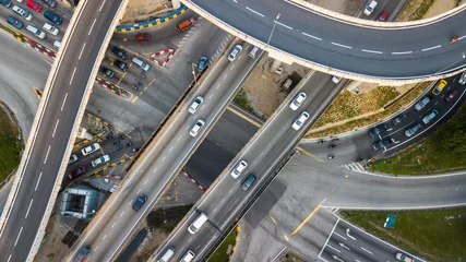 Foto auf Acrylglas Aerial  shot,view from the drone on the road junction of Kuala-Lumpur,Malaysia © Glebstock