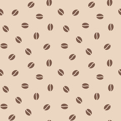 Coffee beans seamless pattern, vector background. Repeated light brown texture for cafe menu, shop wrapping paper.