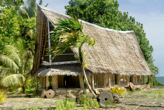 The Ngariy Men's Meetinghouse known as a faluw  on Yap island, Micronesia
