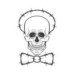 Hand drawn vector skull with barbed wire. Vector illustration