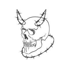Skull with barbed wire vector modern illustration