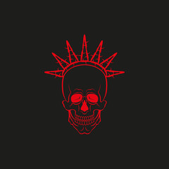 Red skull with barbed wire vector illustration on dark background