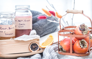 Still life fresh persimmon