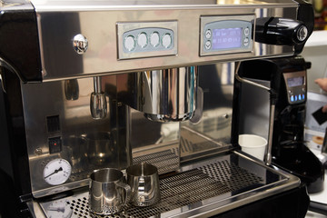 Coffee machine. Preparation of espresso. Morning drink