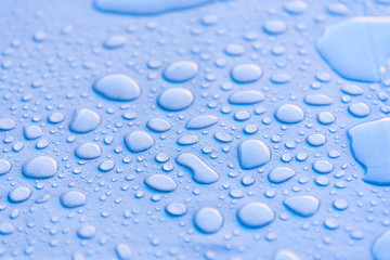 Water drops on blue surface.