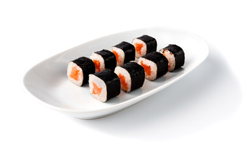 california sushi roll - japanese food style on white background
