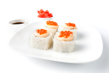 Rolls with salmon and avocados