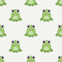 Flat line color vector seamless pattern cute animal for baby products - frog. Cartoon style. Childrens doodle. Babyhood. Newborn. Vector illustration, element for your design and wallpaper. Kids. Farm