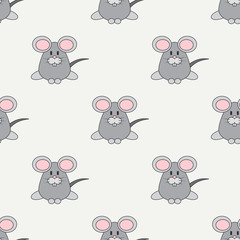 Flat line color vector seamless pattern cute animal for baby products - mouse. Cartoon style. Childrens doodle. Babyhood. Newborn. Vector illustration, element for your design, wallpaper. Kids. Farm.
