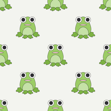 Flat line color vector seamless pattern cute animal for baby products - frog. Cartoon style. Childrens doodle. Babyhood. Newborn. Vector illustration, element for your design and wallpaper. Kids. Farm