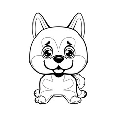 Sitting Akita Inu illustration. Lovely linear dog. Illustration of children. Funny baby animal.