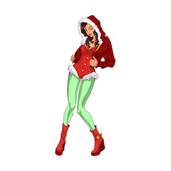 Fototapeta na wymiar Vector cartoon of santa girl. Vector illustrations for christmas