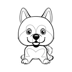 dog Alaskan Malamute sitting. Lovely linear dog. Illustration of children. Funny baby animal. Vector illustration.
