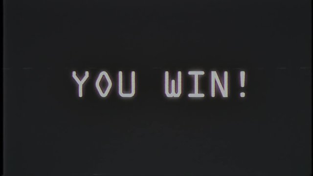 videogame YOU WIN text on old tv vhs glitch interference noise screen animation black background seamless loop - New quality universal retro vintage motion colorful joyful motivation video