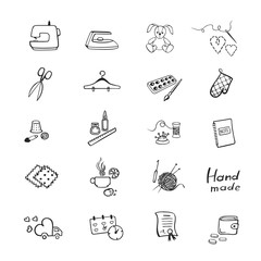 Set with outline icons of sewing equipment and needlework