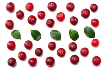 Cranberry with leaves isolated on white. With clipping path. Full depth of field.