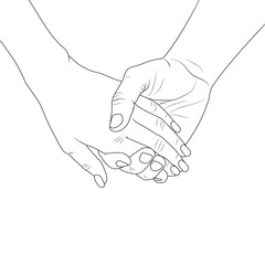 Man and woman holding by hands. Silhouette lines on white background. Vector illustration