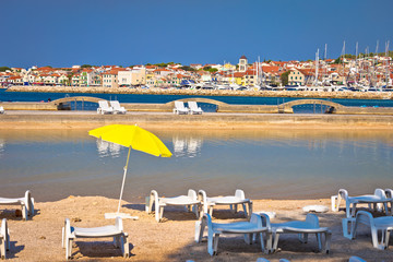 Fototapeta na wymiar Adriatic town of Vodice beach and marina view