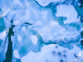 Aerial view: frozen ice on Lake