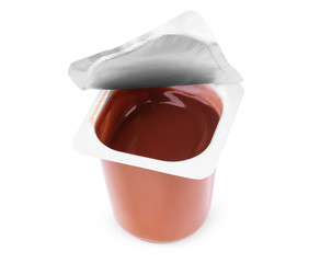 bowl of chocolate cream isolated on white background