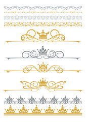 Design Elements. Vintage. Golden and Silver Color on White background. Frame, border, swirl, divider. Vector.