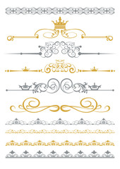 Fototapeta premium Design Elements. Golden and Silver Color on White background. Frame, border, swirl, divider. Old-fashioned style. Vector.