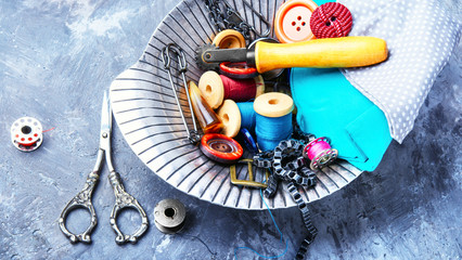 Vintage scissors and thread