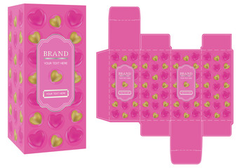 Packaging design, sweet pink Valentine concept box template and mockup box. illustration vector.