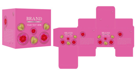 Packaging design, sweet pink Valentine concept box template and mockup box. illustration vector.