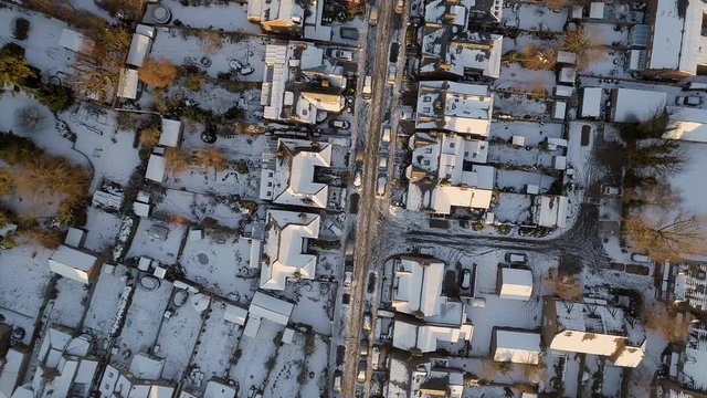 Bird's Eye View of Snow Covered Streets After Bad Weather