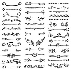Collection of 39 hand drawn borders. Vector illustration for your cute design.