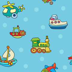 Seamless pattern with colorful childrens toys. Texture for wallpaper, fills, web page background.