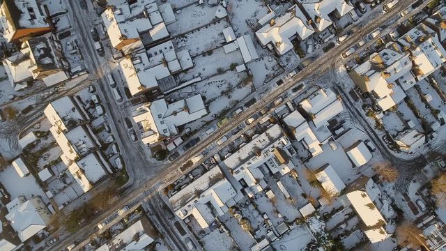 Bird's Eye View of Snow Covered Streets After Bad Weather