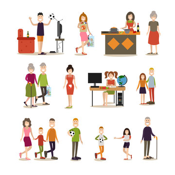 Family people vector flat icon set