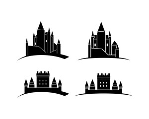 Black Castles Kingdom of King and Queen Illustration Symbol Vector Logo Modern Set