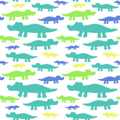 Cartoon cute crocodiles seamless vector pattern