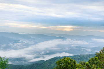Beautiful cloudy weather in mountains, cloudy and fog