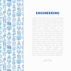 Engineering concept with thin line icons: engineer, electronics, calculations, tools, repair, idea, it server. Modern vector illustration for web page, banner, print media.