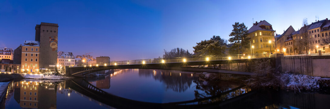 goerlitz historic city germany with poland border panorama at night