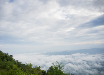 Beautiful cloudy weather in mountains, cloudy and fog
