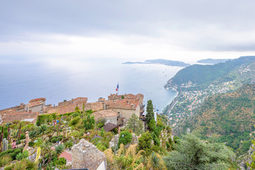 Obraz premium Scenic view from top to Mediterranean sea and part of Eze village