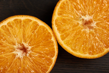 Mandarin cut into two parts.