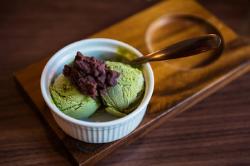 Green tea ice cream with red beans