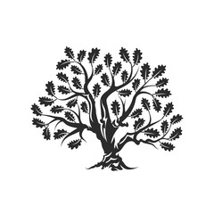 Huge and sacred oak tree silhouette logo badge isolated on white background. Modern vector national tradition green plant icon sign design. 
Premium quality organic bonsai logotype flat illustration.