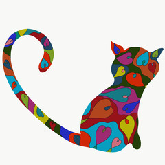 Cat with a pattern of colorful hearts