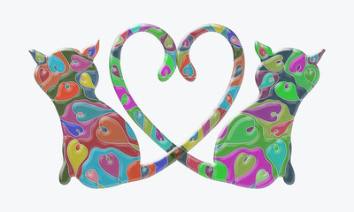 Loving cats with a beautiful pattern and heart