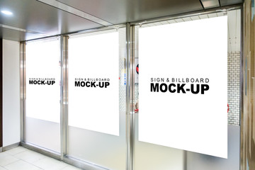 The mock up blank signboard on glass wall