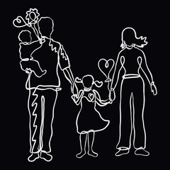 Loving healthy family, drawn by one line