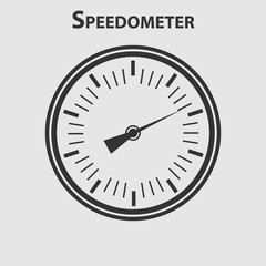Black speedometer icon on white background. Vector element.