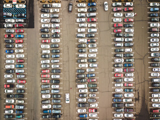 Aerial of Parked cars and Traffic